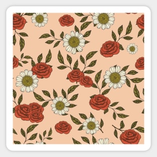 Red Rose and Chamomile Pattern Sticker